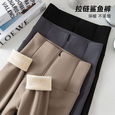 拉链排扣鲨鱼裤女外穿秋冬加绒保暖黑色打底裤高腰收腹塑形芭比裤