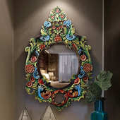 异丽实木挂件创意墙饰浴室梳妆台镜子壁挂玄关镜化妆穿衣镜框画框