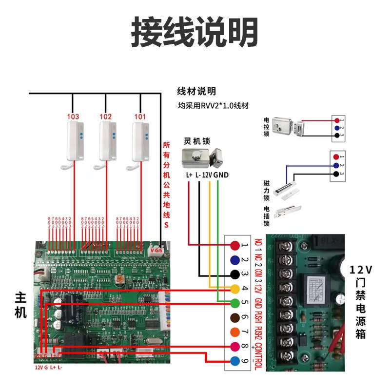 楼宇对讲非可视直按老旧小区单元门二线室内门铃电话套装门禁系统