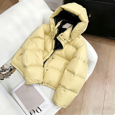 多巴胺减龄黄色奶呼呼连帽棉服外套女秋冬小个子洋气时髦百搭棉衣