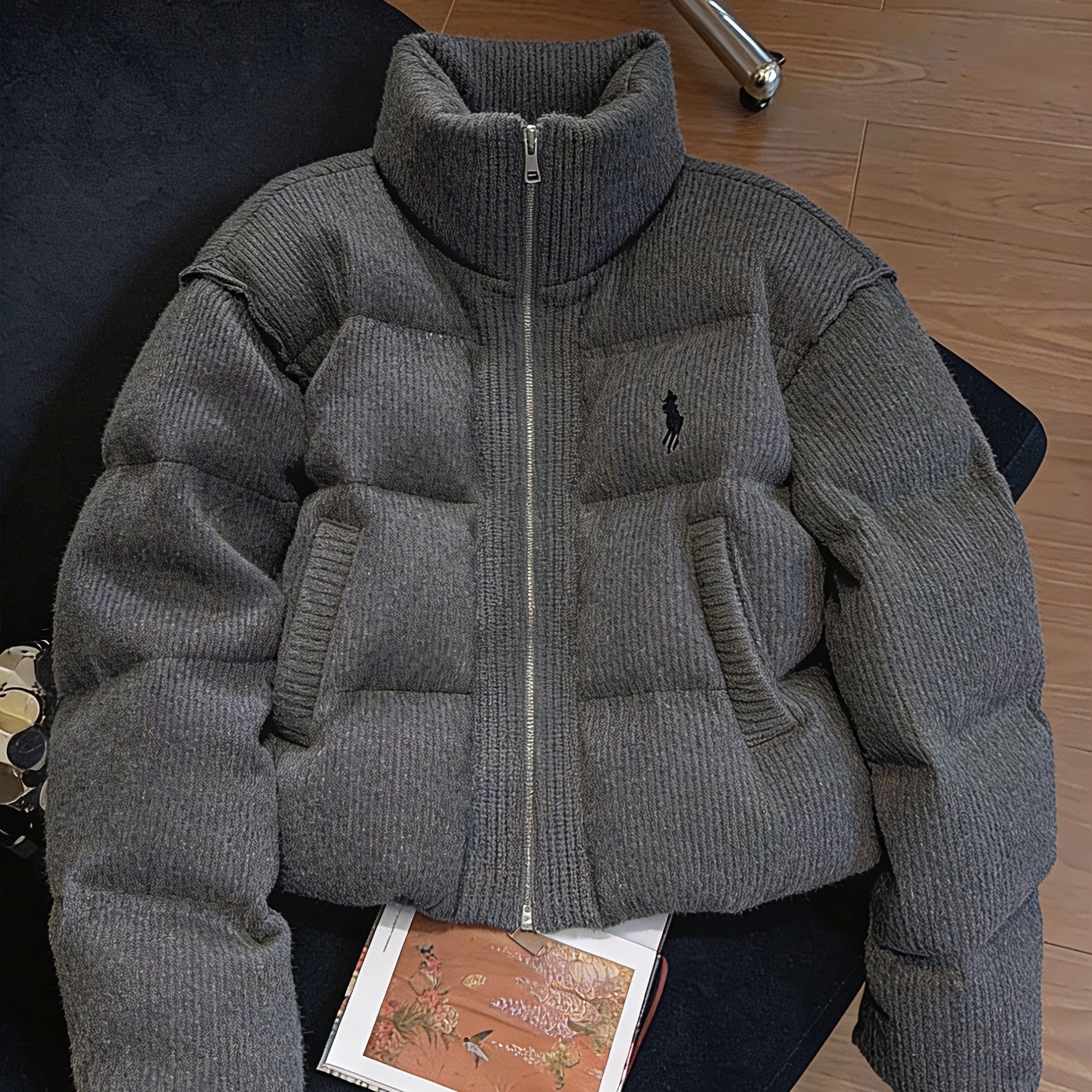 时尚轻奢复古灰色麻花肌理感棉服外套女秋冬韩系休闲百搭立领棉衣,女装/女士精品,棉衣/棉服,淘宝优惠券,粉丝福利购,淘宝优惠卷