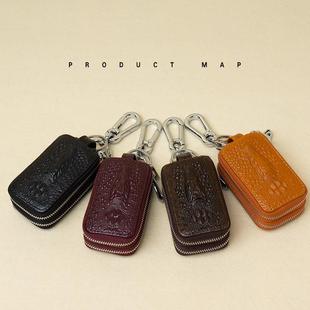 高档鳄鱼纹钥品匙包女士锁匙男用真BML皮正汽通车拉链遥控包潮流
