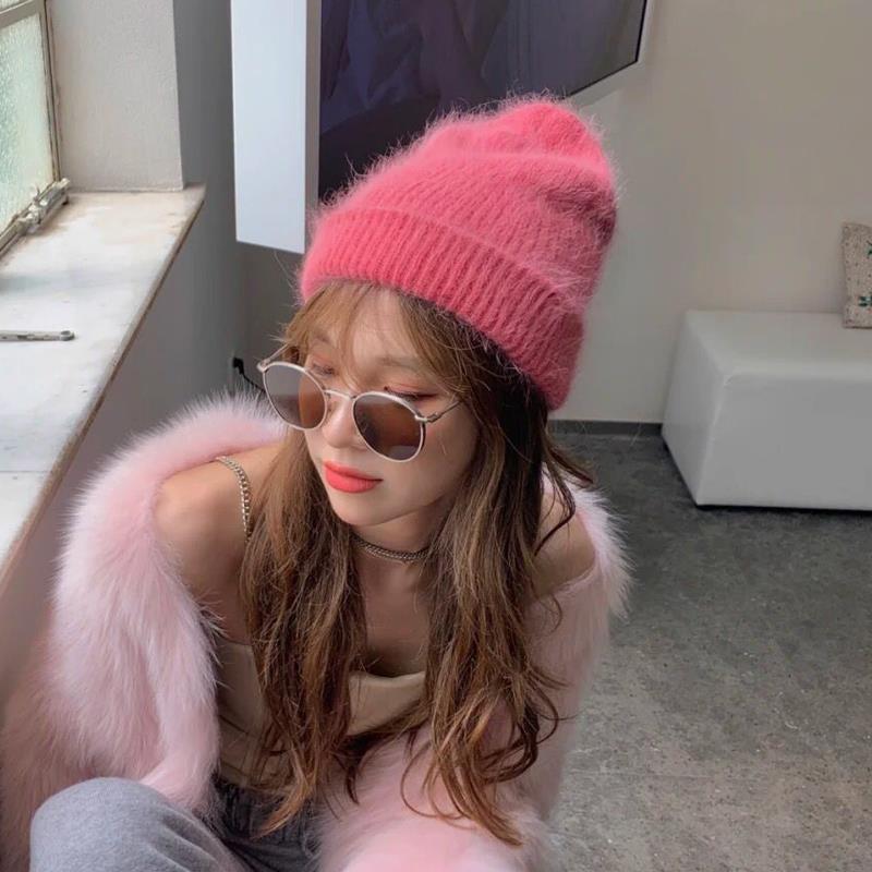 兔毛帽子女秋冬新款加厚保暖毛线帽网红针织套头帽潮百搭护耳冷帽