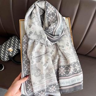 百搭简约春秋长款 浅灰记忆 韩版 棉麻围巾女冬季 纱巾防晒披肩 经典