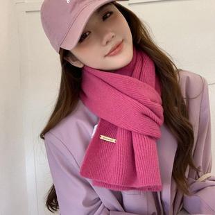 围巾冬季 毛线针织纯色女士韩系加厚红色保暖百搭 波尔多安可拉新款