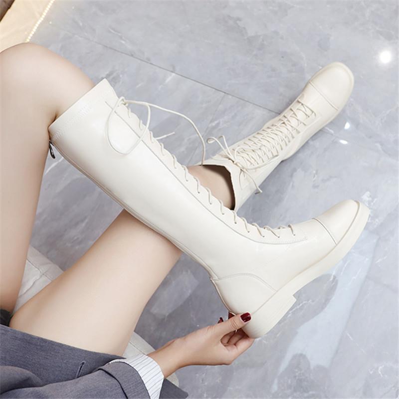 2025春秋新款弹力平底长筒靴子皮靴高筒不过膝骑士女靴瘦瘦马丁靴