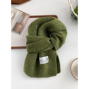韩系氛围感显白绿色围巾女秋冬季 软糯针织毛线加厚保暖高级感围脖