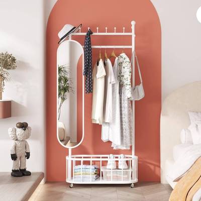 轻奢铁艺多功能衣帽架旋转穿衣镜一体挂衣架可移动落地衣架家用