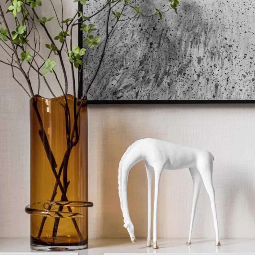 设计师款样板房售楼部样板房电视柜茶几餐桌玻璃花瓶茶色直筒花器