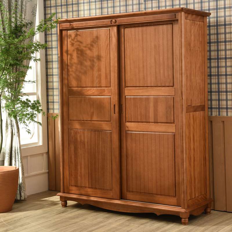 5ZW美式胡桃木移门衣柜全实木简约家用小户型储物柜卧室推拉门衣