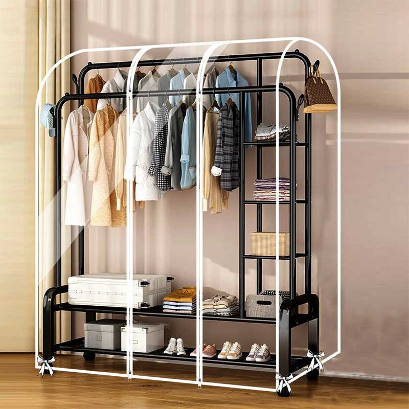 落地衣架防尘罩遮灰尘罩双杆简易衣架盖透明加厚衣服防尘罩松之禾