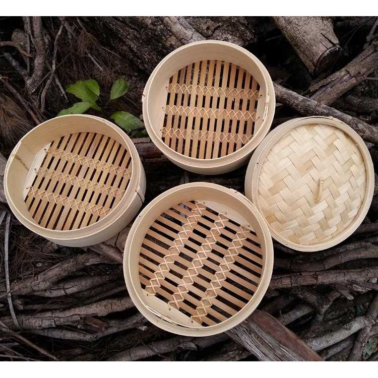 家庭装三笼一盖竹蒸笼 竹制蒸笼蒸屉 家用全竹蒸笼屉 送草垫语苏