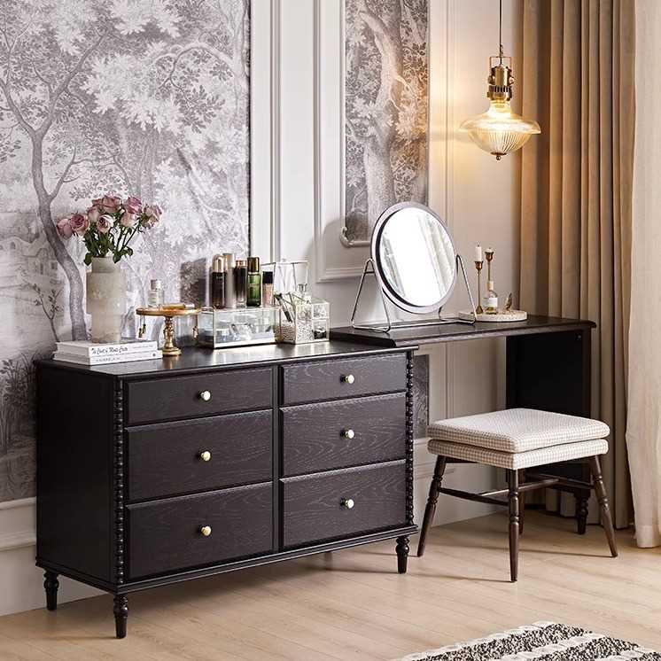 法式实木复古六斗柜卧室储物柜美式简约梳妆台一体柜多功能收纳柜