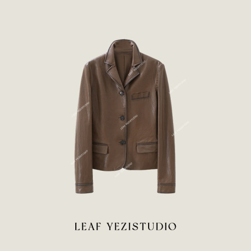 叶子定制【柏林扭扭皮衣】重工全植鞣羊皮喷色西装皮外套26324032