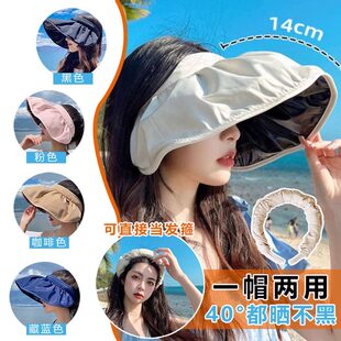 防晒帽女夏季防紫外线贝壳遮阳帽空顶太阳帽子大檐夏天儿童可折叠