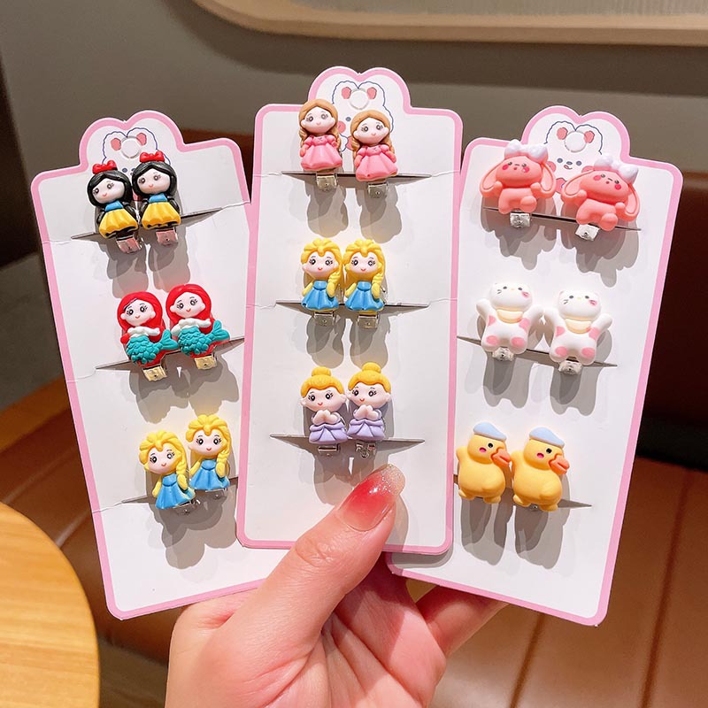 儿童婴幼儿耳夹女童宝宝无耳洞防痛假耳环可爱公主卡通耳钉耳坠