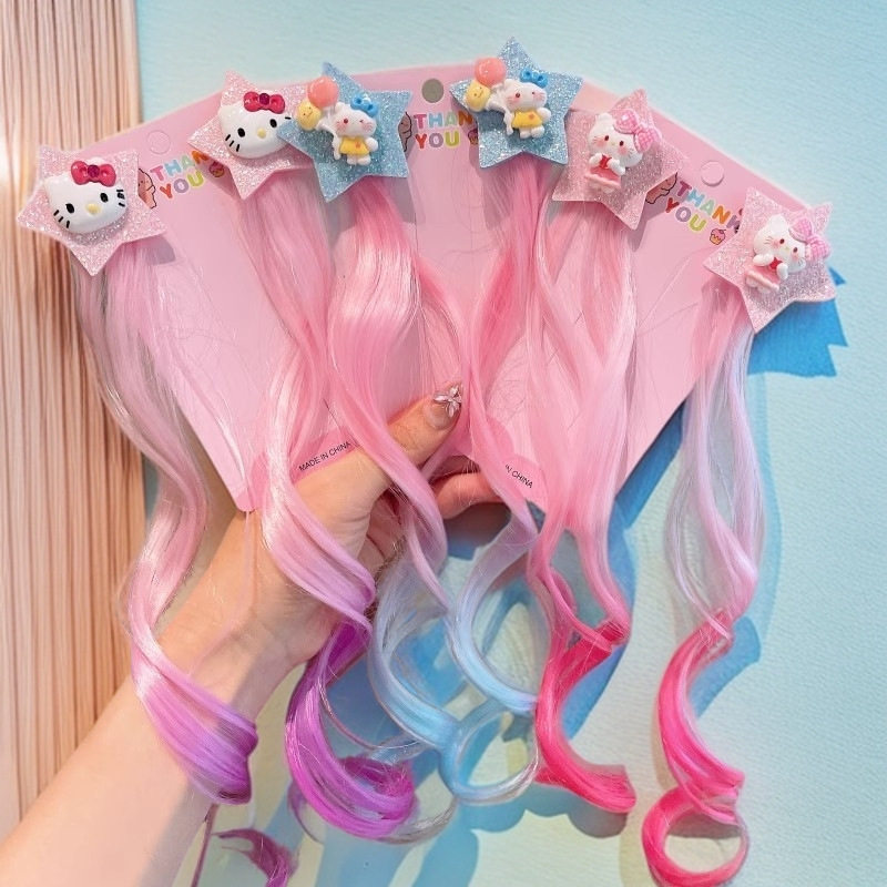 女童发圈卡通星星飘带KT猫发夹彩色渐变假发丝发饰辫发头饰结发饰