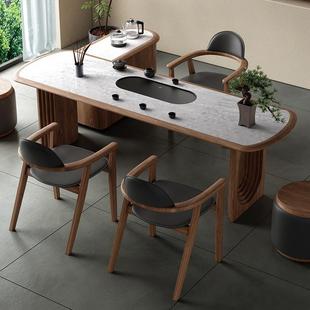 现代简约茶台轻奢客厅家用移动小茶车实木岩板茶桌椅组合带烧水壶