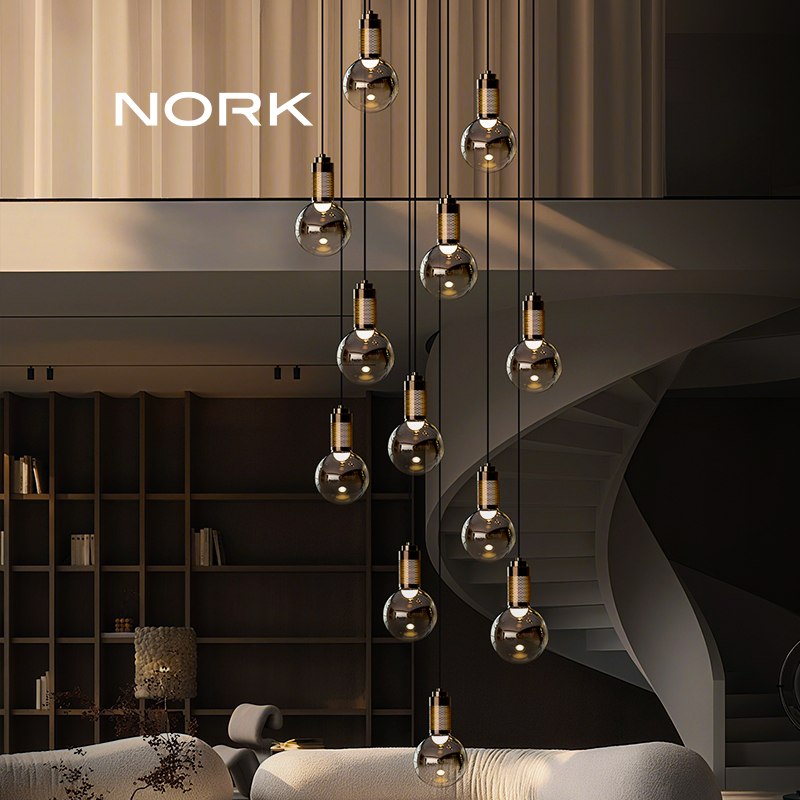 诺克星空楼梯长吊灯挑空现代简约别墅客厅中空复式旋转玻璃大吊灯