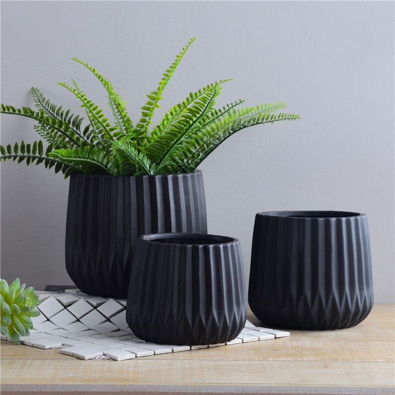 陶瓷花盆简约北欧风格  堆圆几何形状哑光黑白颜U色百搭琴叶榕绿