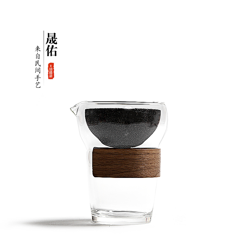 家用懒人旋转无孔过滤茶漏玻璃功夫茶具大号公道杯一体.泡茶分茶