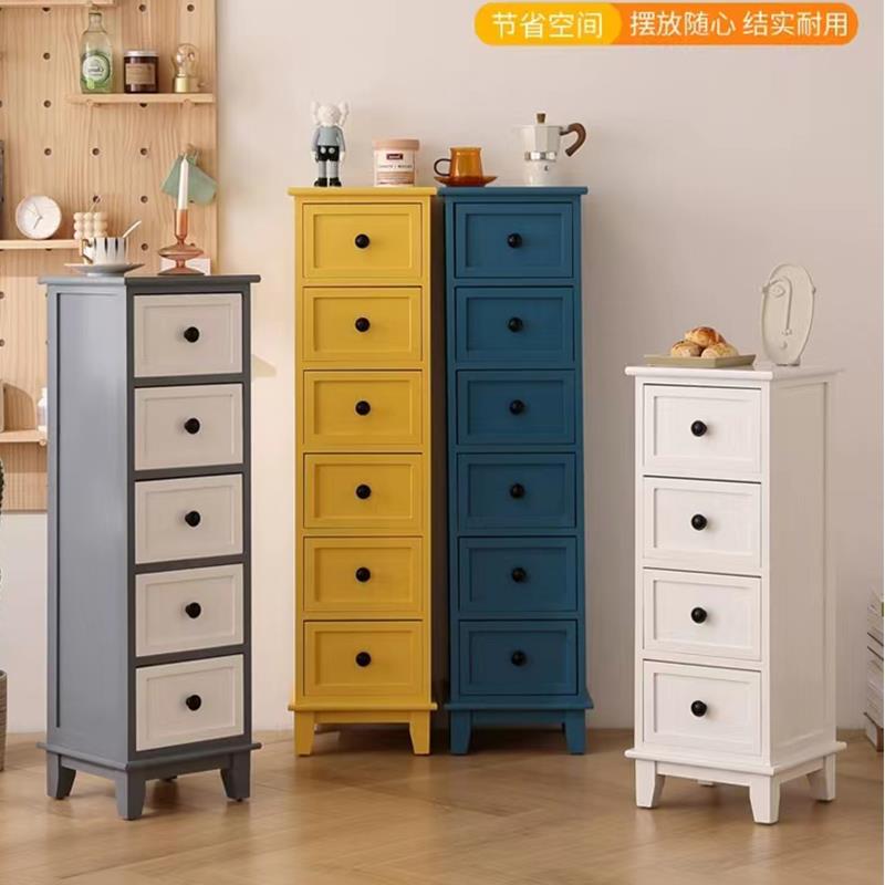 加厚全实木床头柜迷你复古五斗柜夹缝窄柜简约抽屉式收纳柜边角柜