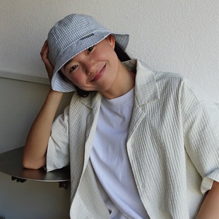 Katalogue格纹圆顶渔夫帽小格子日系韩系清新夏季中性遮阳简约