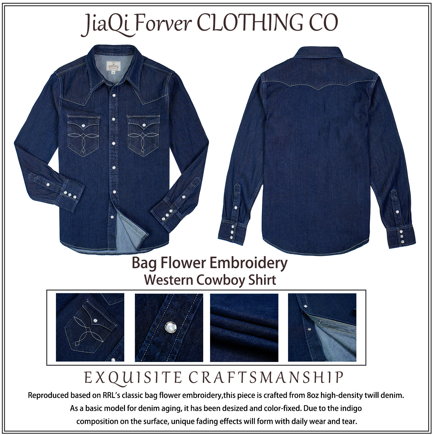复刻RL 美式复古袋花刺绣经典西部衬衫养牛款修身秋冬男长袖衬衣 - JIAQIFOREVE CLOTHING出品