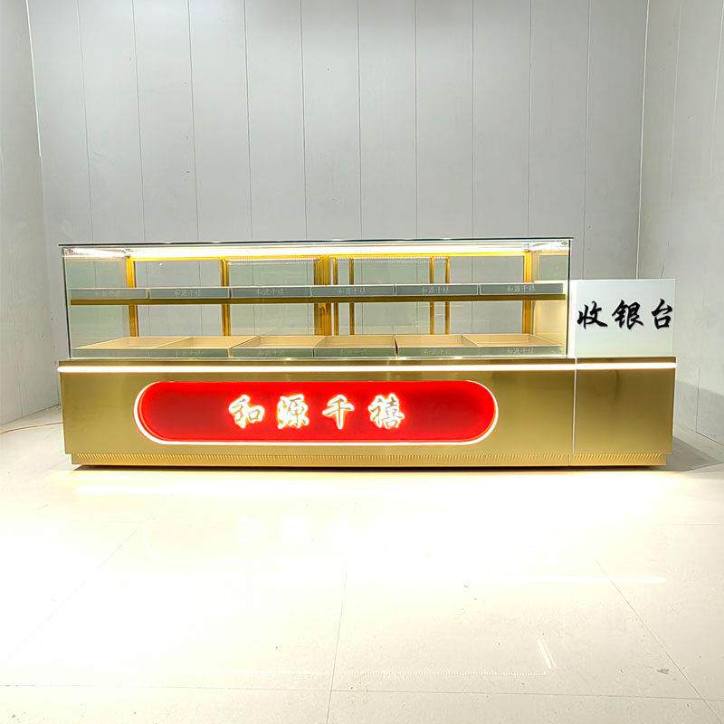 高档大理石糕点展示柜玻璃柜蛋糕冷藏商用柜台桃酥展柜实木面包柜