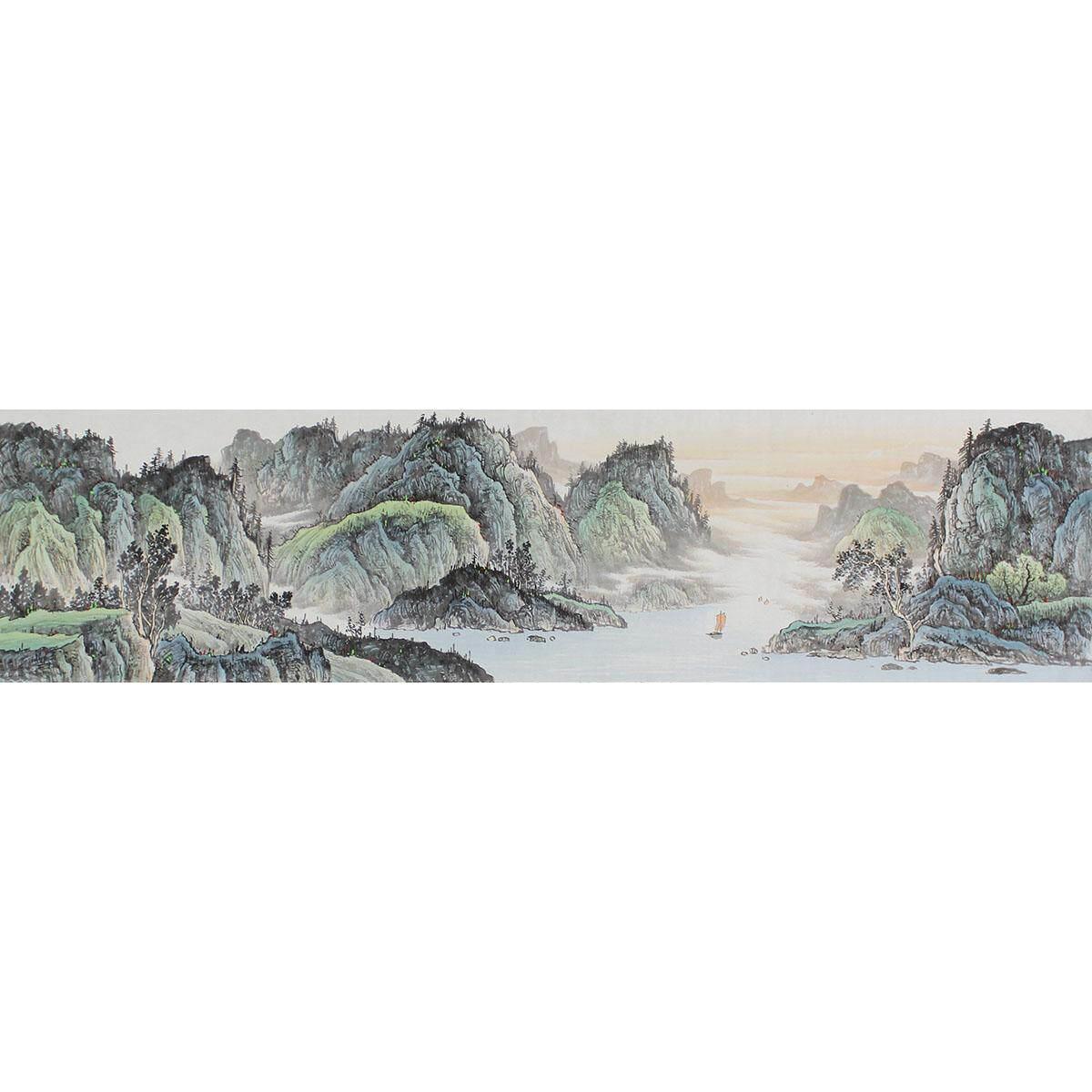 四尺对开唐一晖纯手绘国画山水画青山聚秀中式客厅玄关装饰画挂画