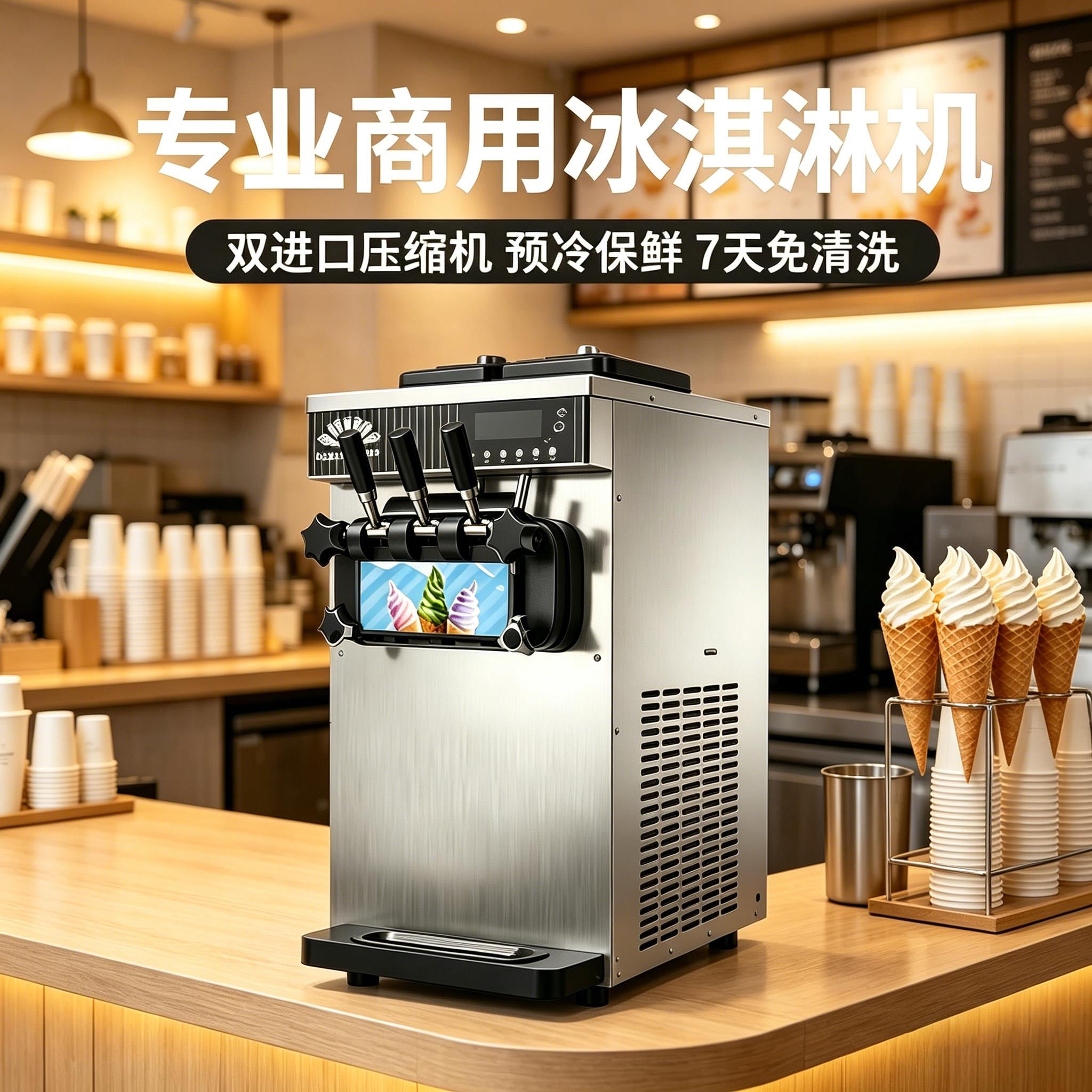 商用立式冰淇淋机双进口压缩机全自动雪糕机台式甜筒机预冷保鲜