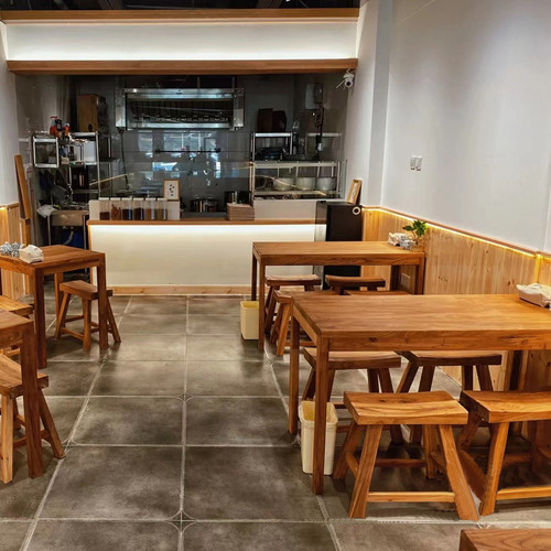 老榆木实木餐桌 适用于牛肉面店砂锅店复古风格 餐厅用桌椅组合可