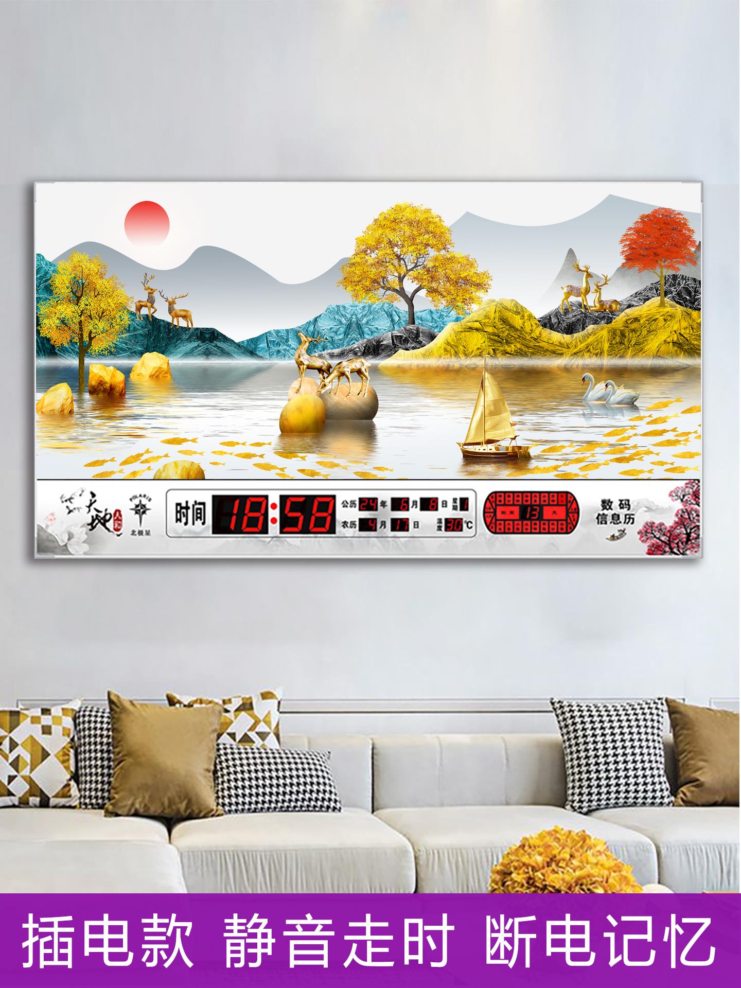 北极星新款万年历客厅挂钟表装饰画挂墙餐厅简约电子钟日历表静音