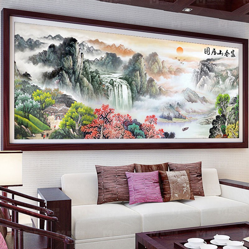 5d钻石画2025新款客厅满钻富春山居图点砖贴画定制带框十字绣大气