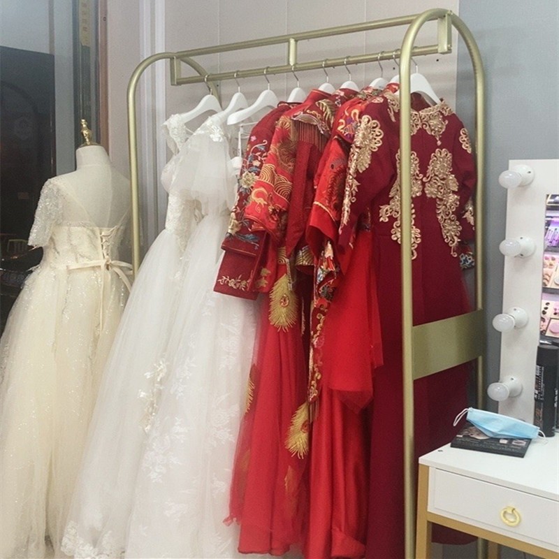 金色婚纱展示架落地式秀禾货架工作室礼服旗袍照相馆专用挂婚纱架