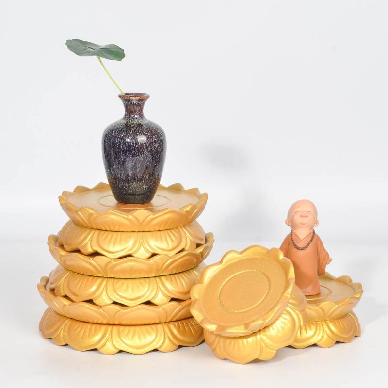 家用观音菩萨佛像供奉台实木圆形鎏金莲花底座工艺品摆件木托架子