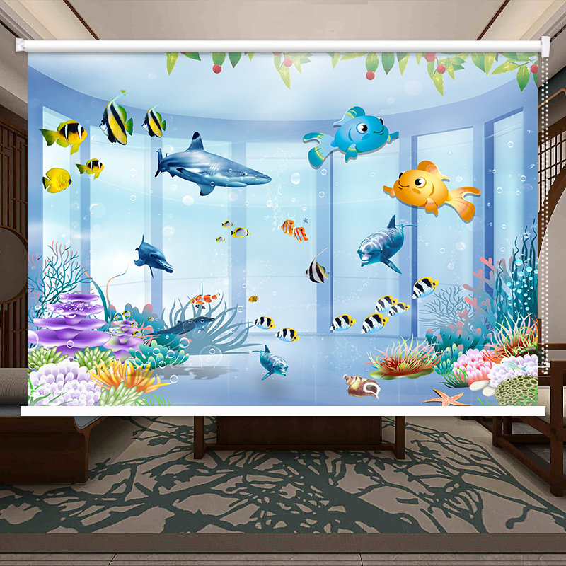 定制海景海底风景画客厅卧室书房儿童房办公室遮光防水手拉式卷帘