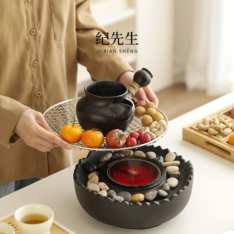 电陶炉围炉煮茶室内家用烤火罐罐茶煮茶器煮奶茶干烧茶壶茶杯套装