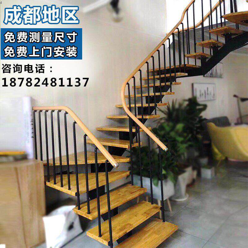 钢木旋转楼梯室内转角直梯钢木楼梯阁楼复式别墅整体楼梯家用楼梯