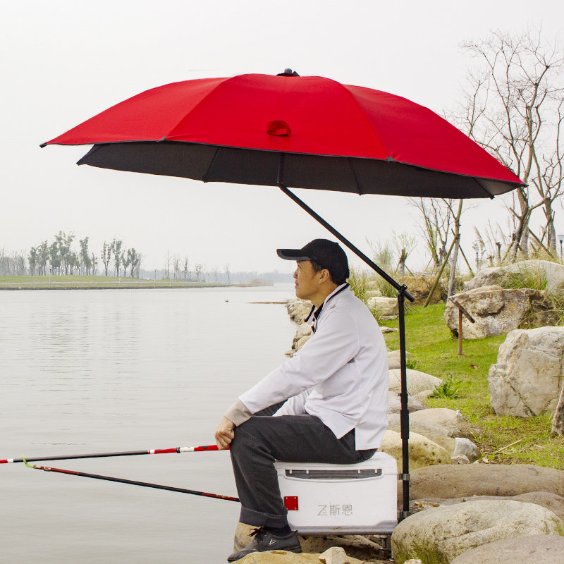 新款万向防雨黑胶加厚超轻拐杖式防晒防紫外线钓鱼伞大钓伞防暴雨