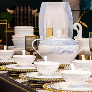 礼品 景德镇新中式 碗碟家用套装 水墨风陶瓷餐具套装