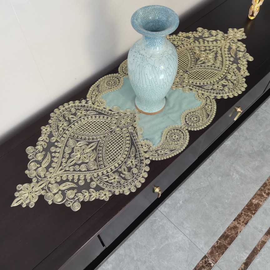 GZ6M新款欧式蕾丝奢华金色桌旗餐桌茶几桌布梳妆台五斗柜防尘盖布