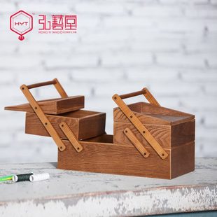 仿古复古手提项链手饰品收纳盒子欧式 弘艺堂木质首饰盒化妆盒中式