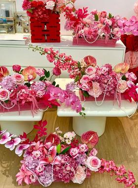 婚房摆件仿真花婚庆红色新房客厅装饰花婚礼布置结婚插花抱抱桶