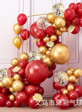 宝石红色金色乳胶气球套装拱桥 红色爱心婚庆派对装饰气球