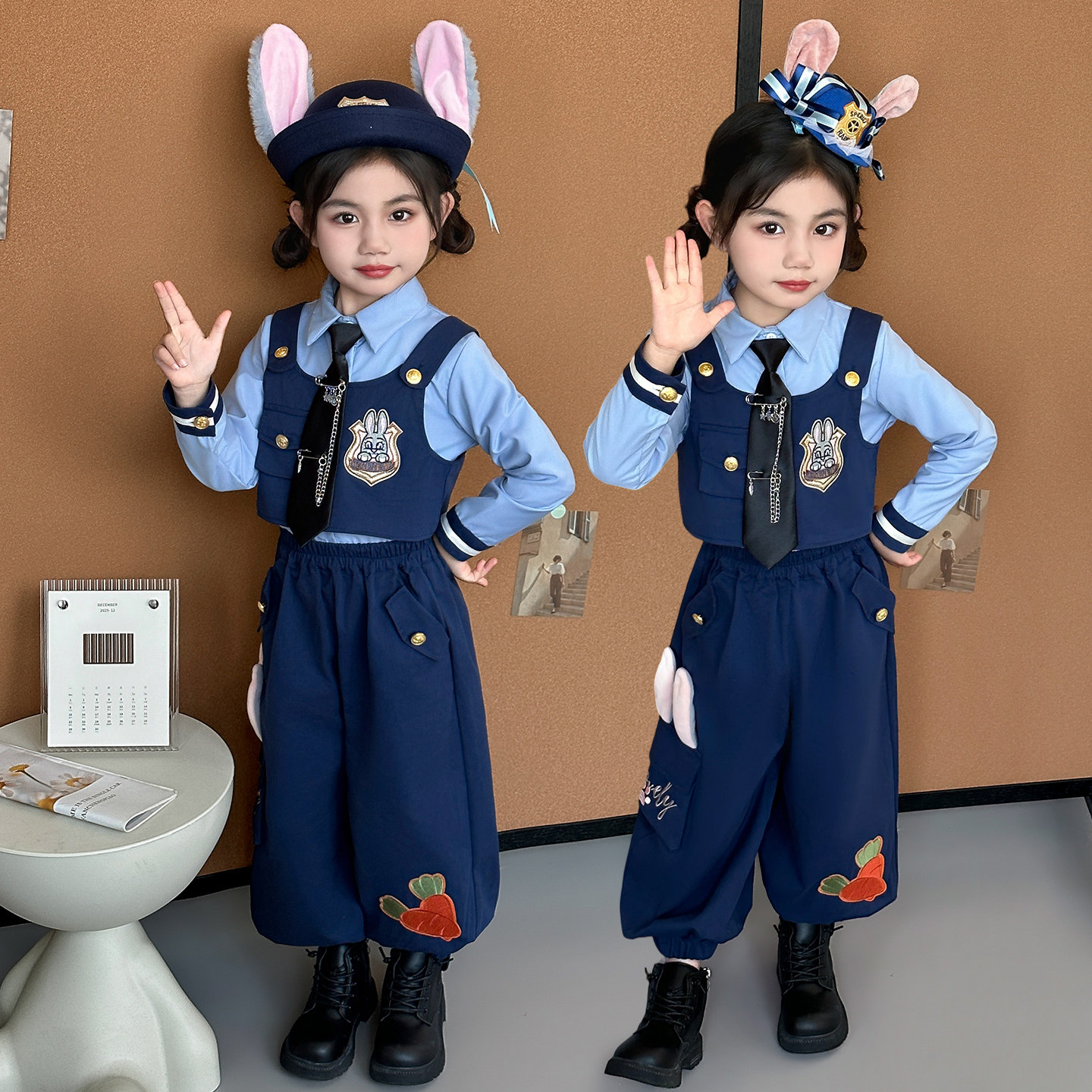 儿童朱迪疯狂动物城套装小女孩卡通兔子警官cos 服工装裤三件套秋