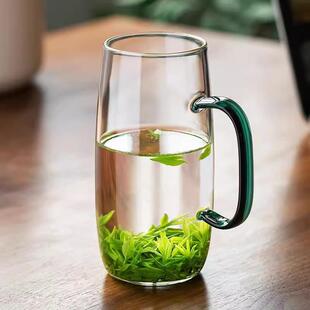 绿茶玻璃杯彩色手柄透明茶具花茶杯高硼硅家用办公室大容量喝水杯