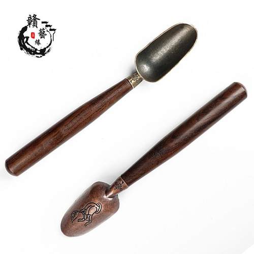 黑檀木合金茶匙茶勺茶铲黑檀木茶叶勺子功夫茶具茶道配件可定制
