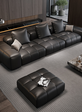 吉斯家具saba像素真皮模块沙发现代简约别墅大平层客厅意式直排黑