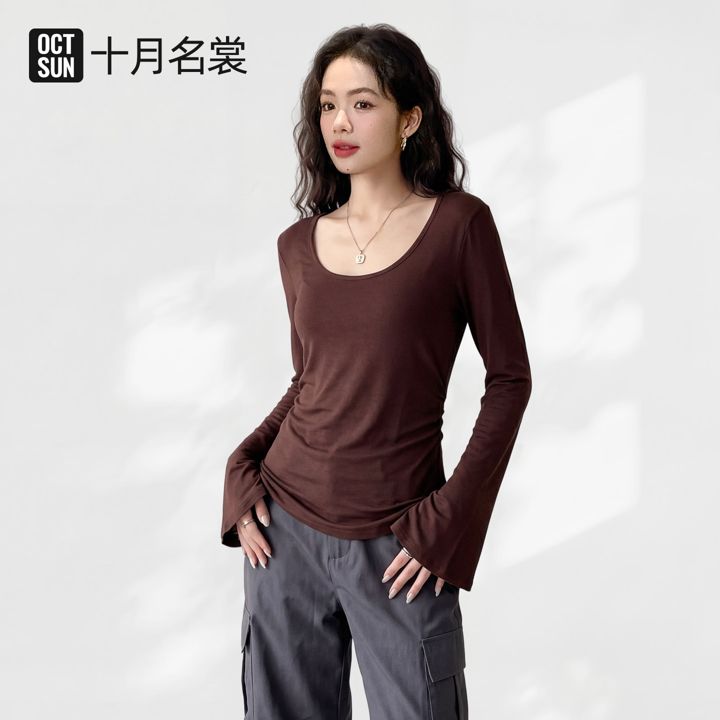 孕妇秋季喇叭袖长袖上衣图片